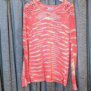 525 America Pink Pink Open Knit Sleeve Wool Blend Crewneck Sweater Size Small